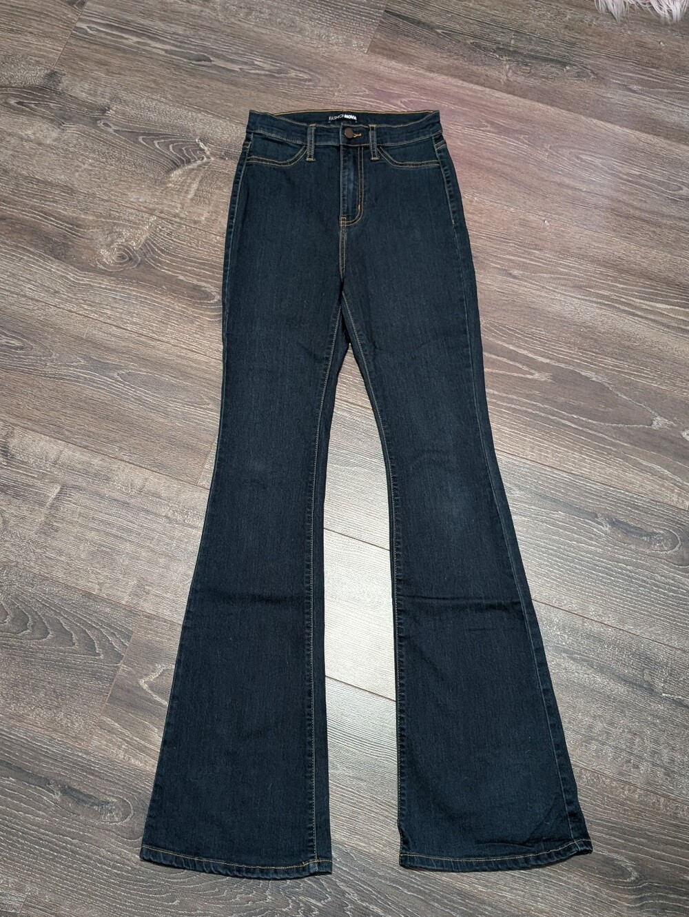 Fashion Nova Dark Blue High-Waisted Flare Jeans